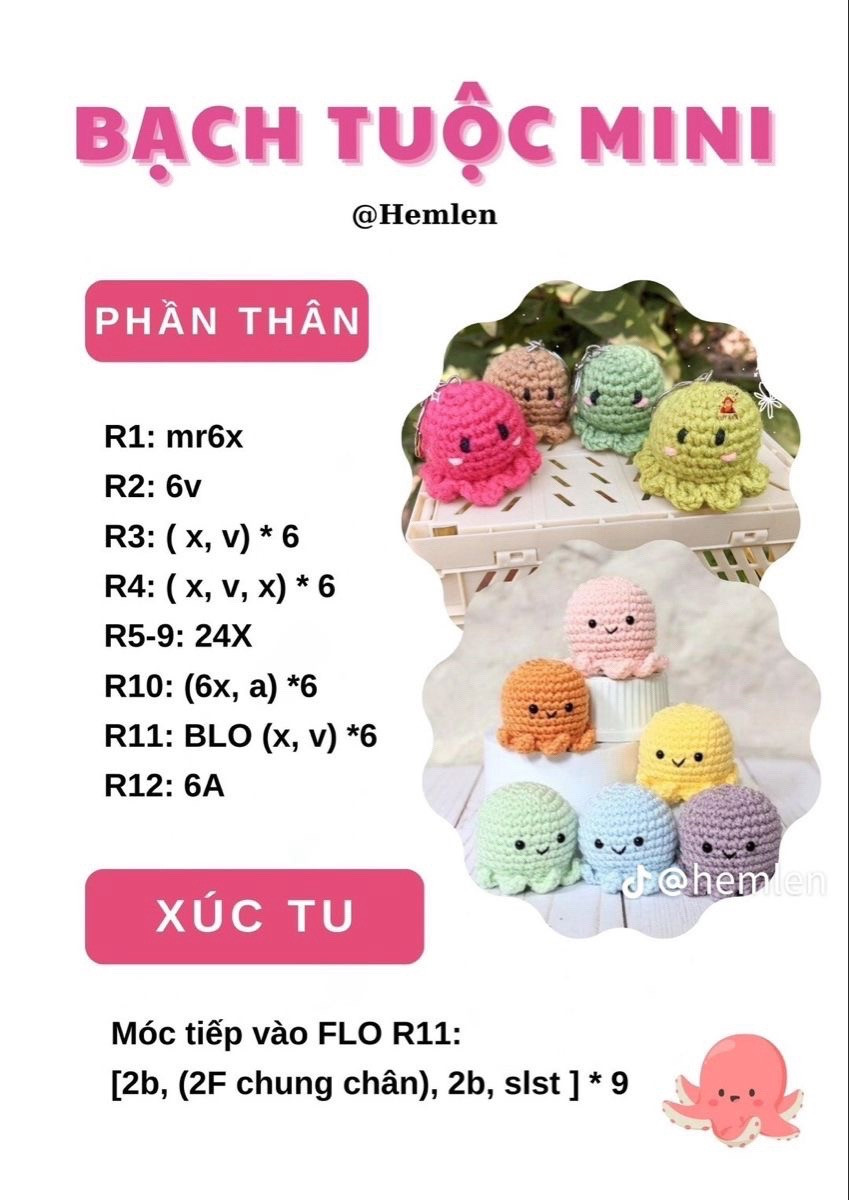Tổng hợp Chart Móc Len: Gấu, Bạch Tuộc, Mochi và Nàng Công Chúa