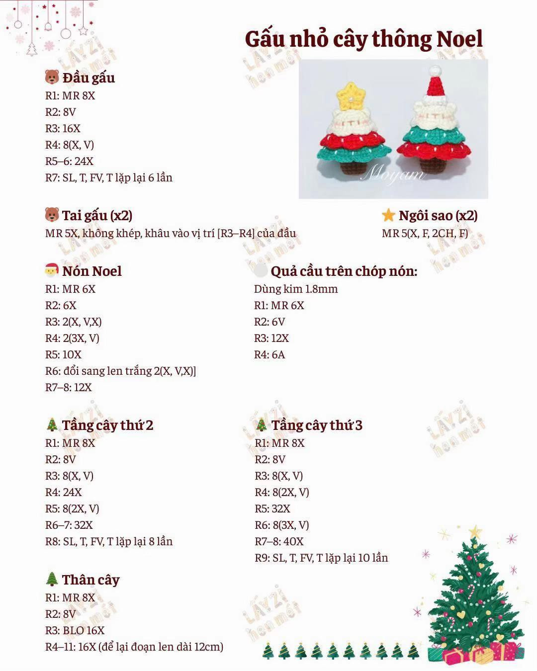 Tổng hợp chart móc len Gấu cây thông Noel và Ông già Noel dễ thương