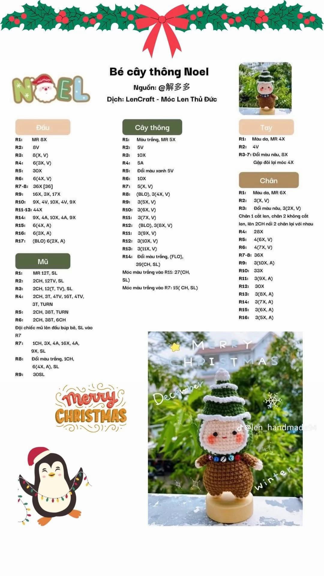 Tổng hợp chart móc len Gấu cây thông Noel và Ông già Noel dễ thương