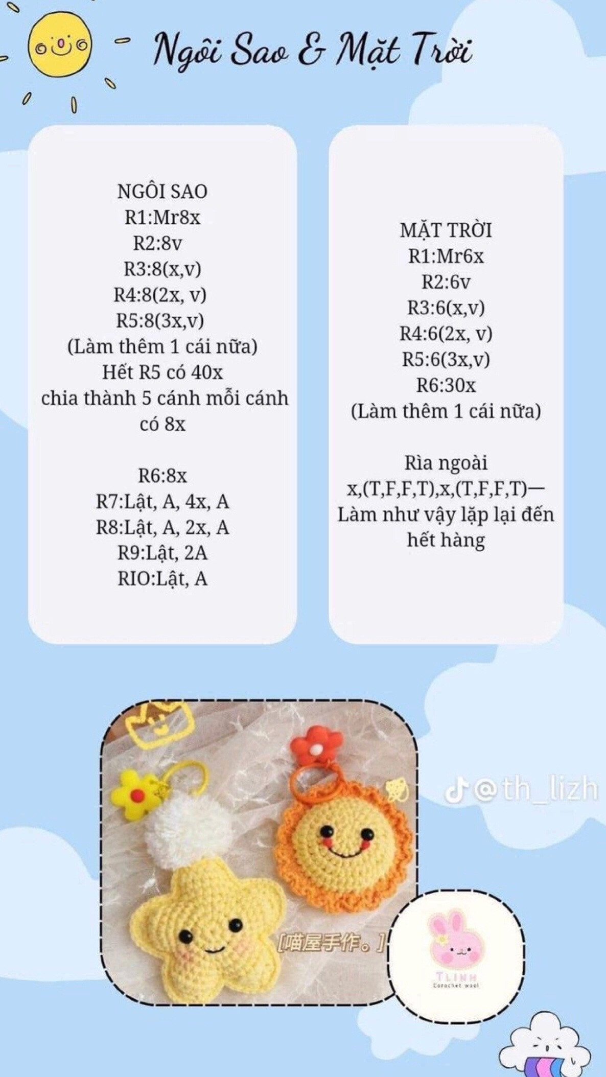 Tổng hợp chart móc len: Gấu, Thỏ, Cà rốt, Mặt trời và Ngôi sao