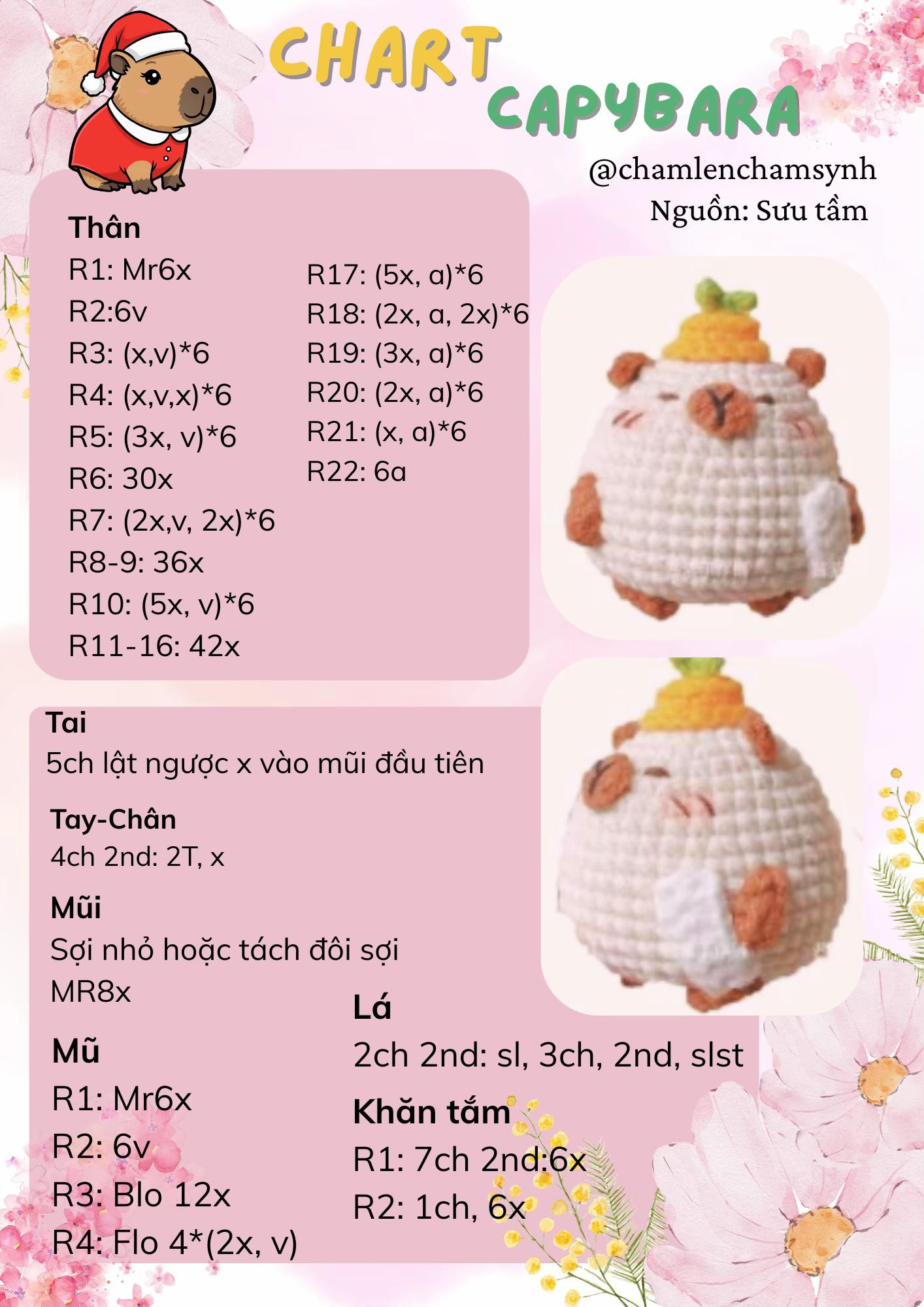 Tổng hợp chart móc len: Gấu trúc, Capybara, Hành tây và Ông già Noel