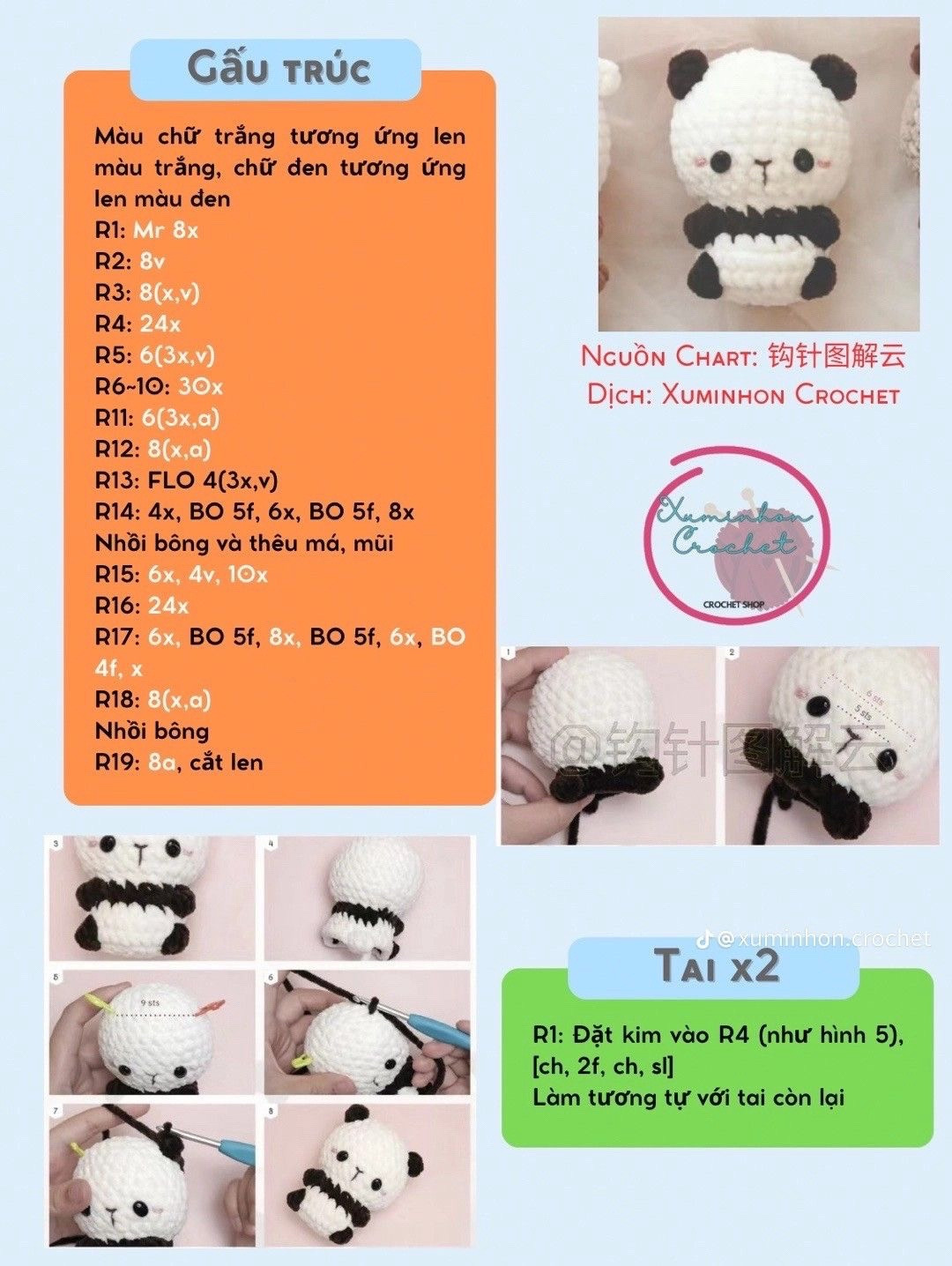 Tổng hợp chart móc len Gấu trúc, Donut, Đầu heo và Larva