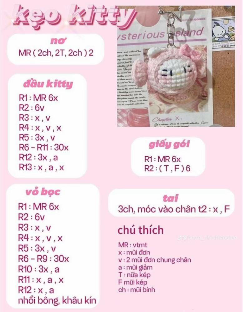 Tổng hợp chart móc len Hello Kitty, Cô bé thỏ và phụ kiện dễ thương