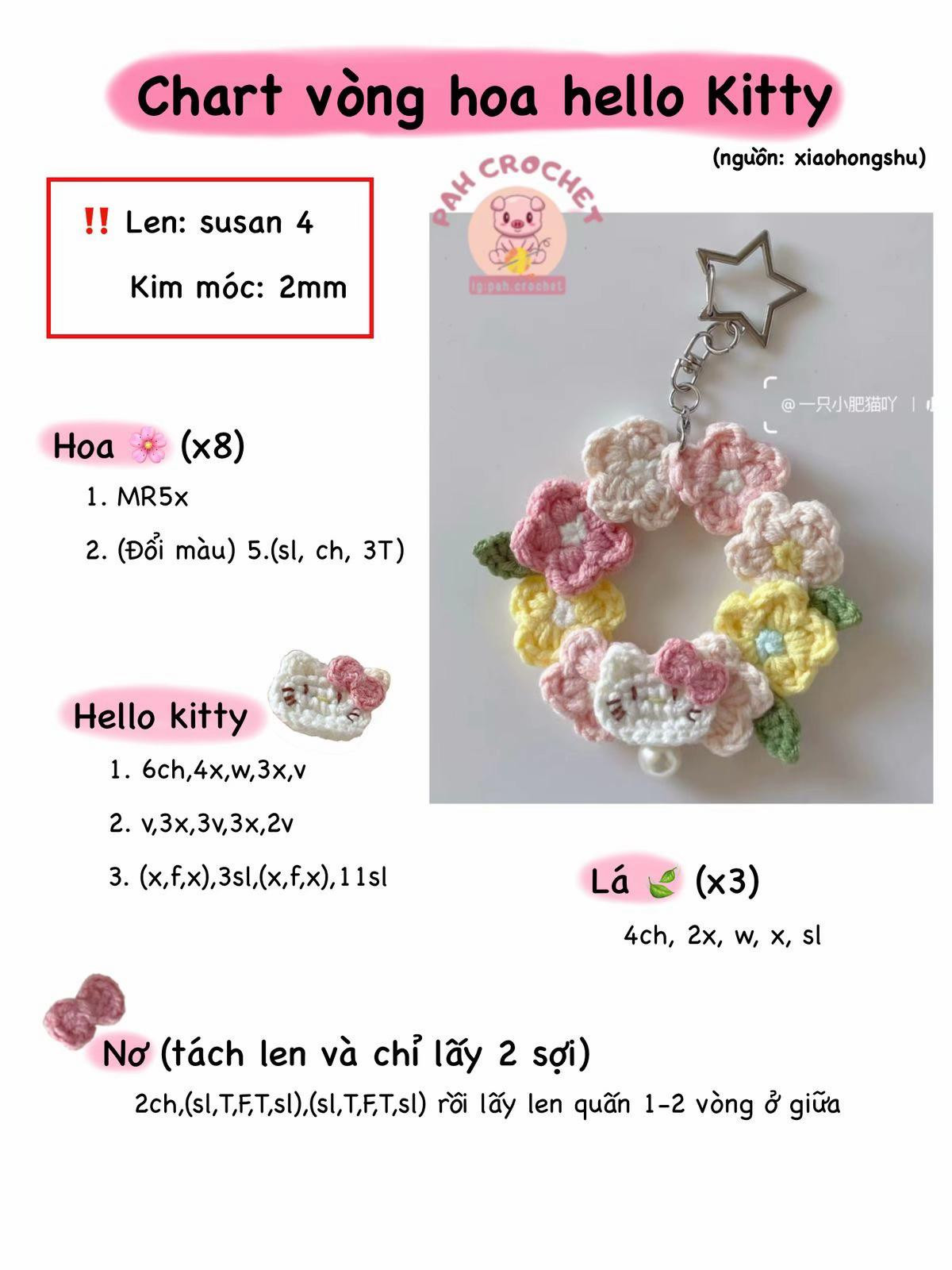 Tổng hợp chart móc len Hello Kitty, Cô bé thỏ và phụ kiện dễ thương