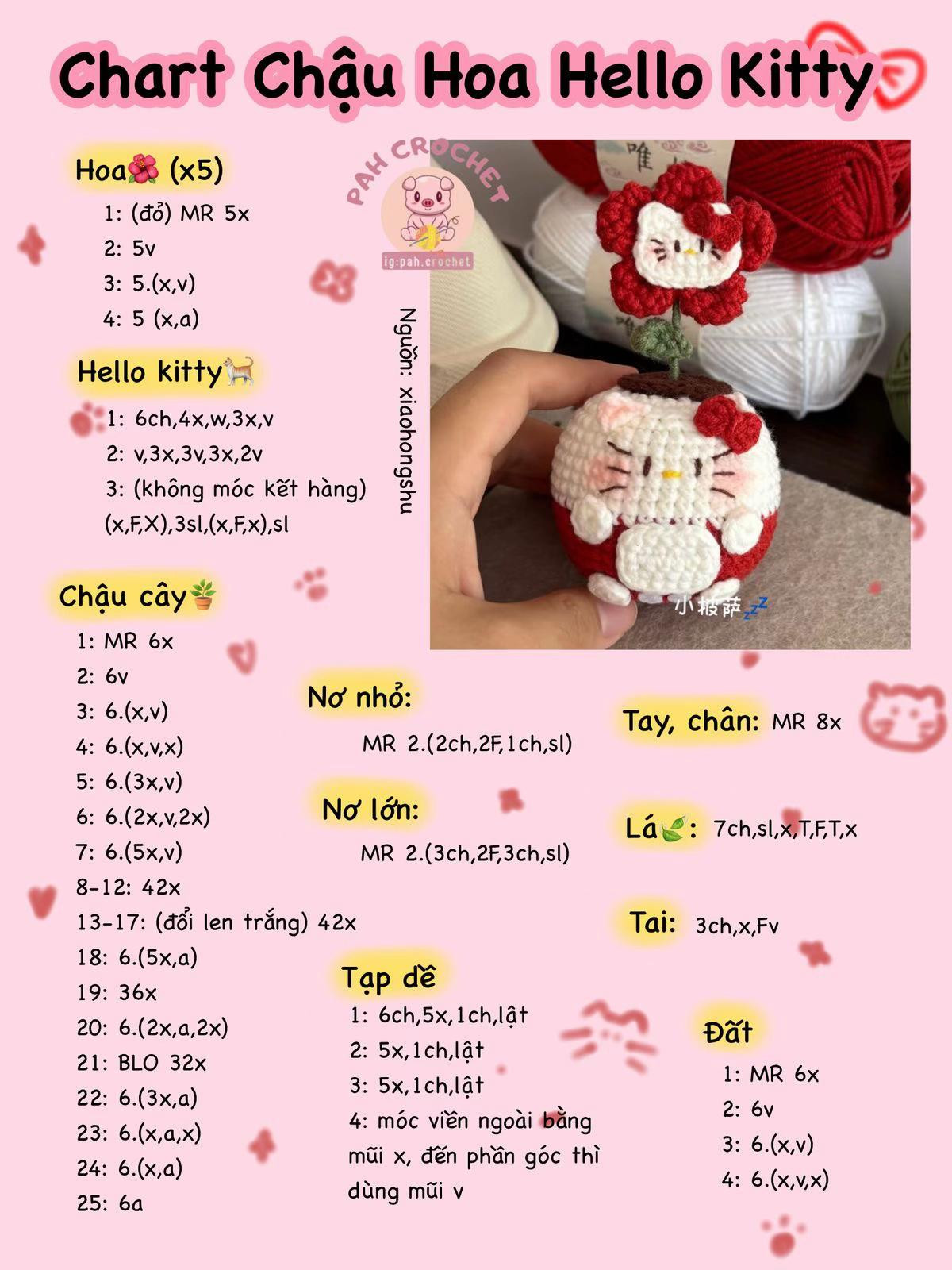 Tổng hợp chart móc len Hello Kitty, Cô bé thỏ và phụ kiện dễ thương
