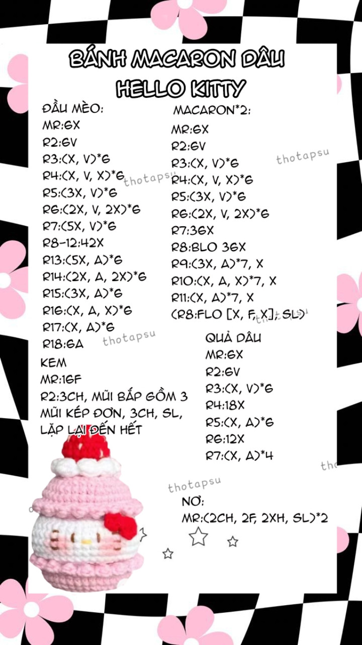 Tổng hợp chart móc len Hello Kitty dễ thương: Mèo, Bánh Kếp và Kem