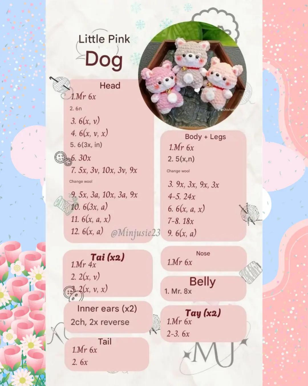 Tổng hợp Chart Móc Len: Heo Thám Tử, Chó Con Pink, Stitch