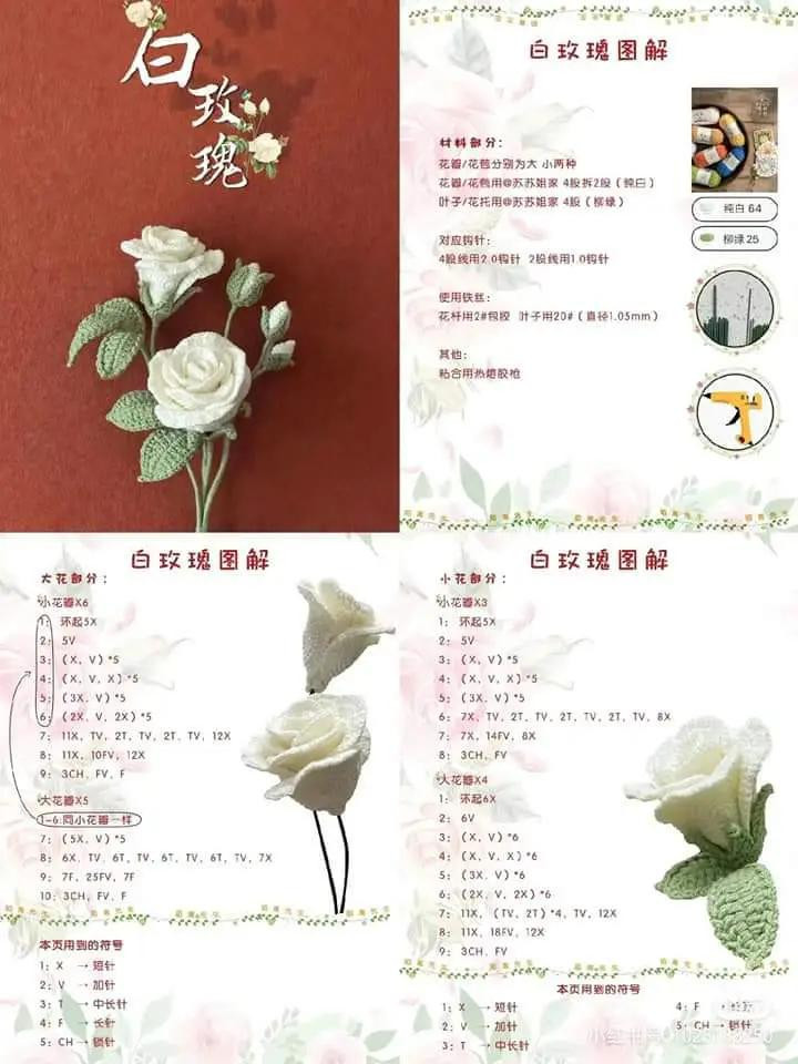 Tổng hợp chart móc len hoa: Hoa chuông, Hoa hồng trắng và Hoa Oải hương