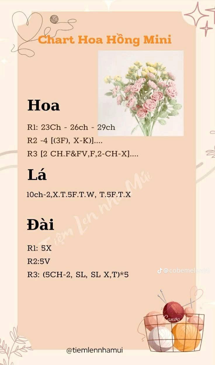 Tổng hợp chart móc len hoa: Hồng, Lan, Hướng dương