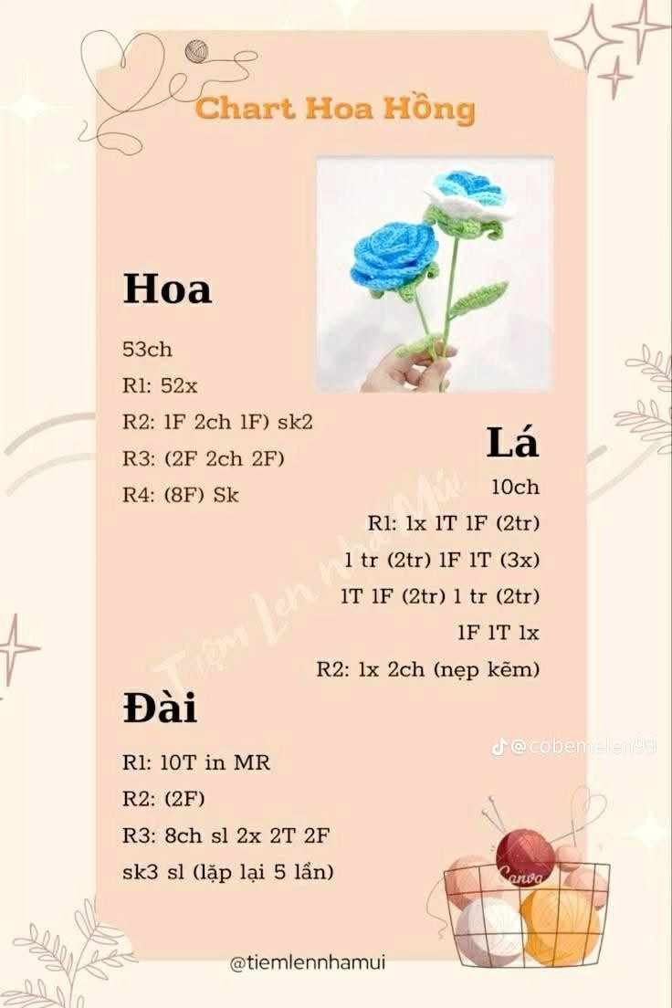 Tổng hợp chart móc len hoa: Hồng, Lan, Hướng dương