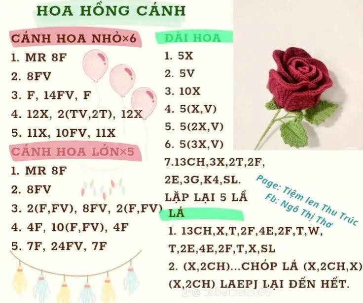 Tổng hợp chart móc len hoa: Hồng, Lan, Hướng dương