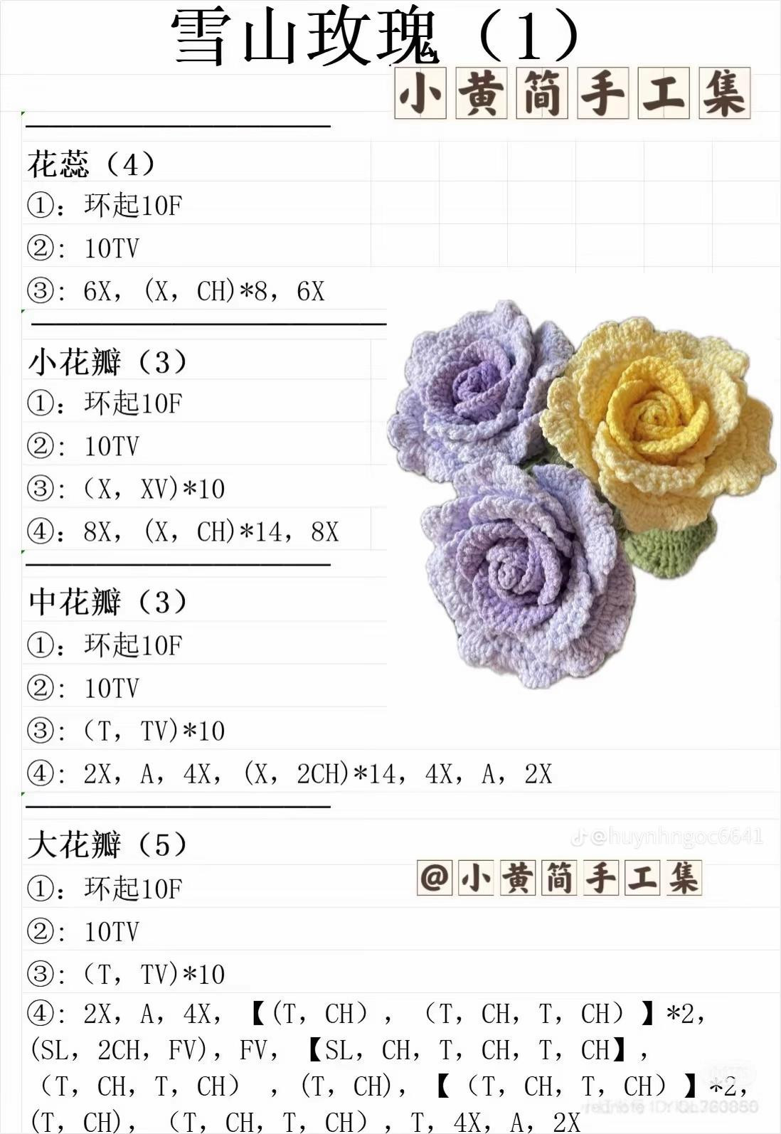 Tổng hợp chart móc len hoa: Hồng, Lan, Hướng dương