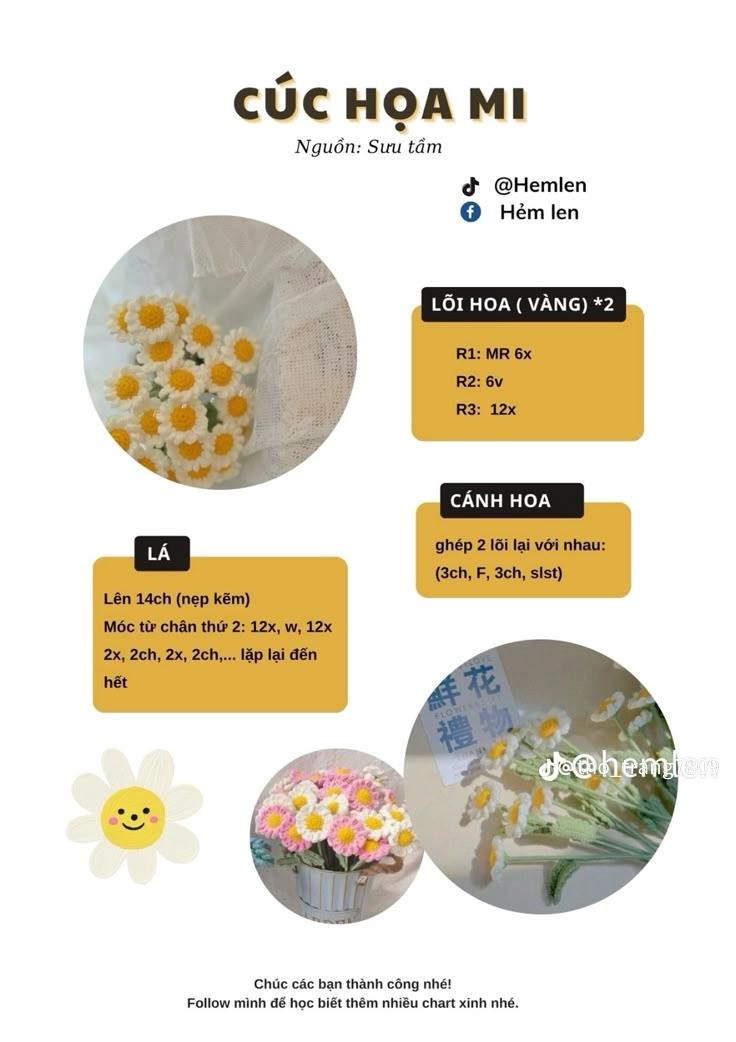 Tổng hợp chart móc len hoa: Hồng, Lan, Hướng dương
