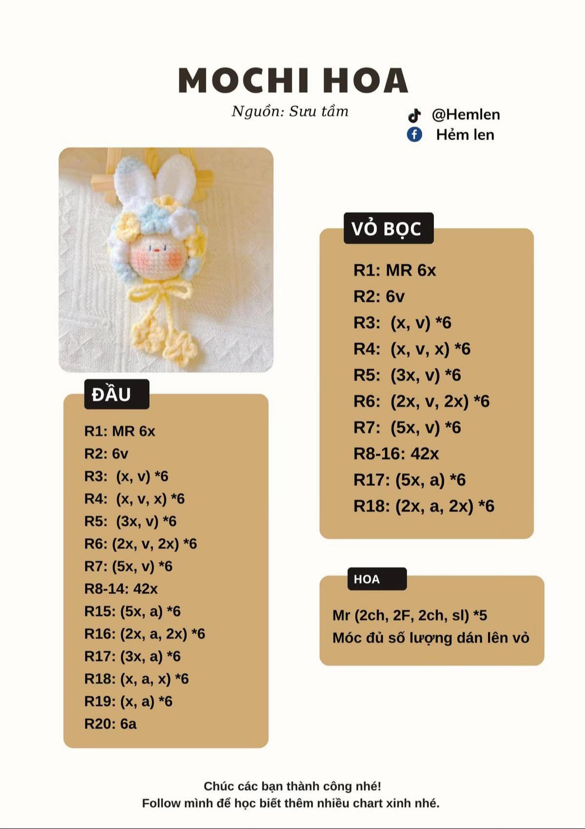 Tổng hợp chart móc len hoa mặt cười, ong, mặt trời và búp bê