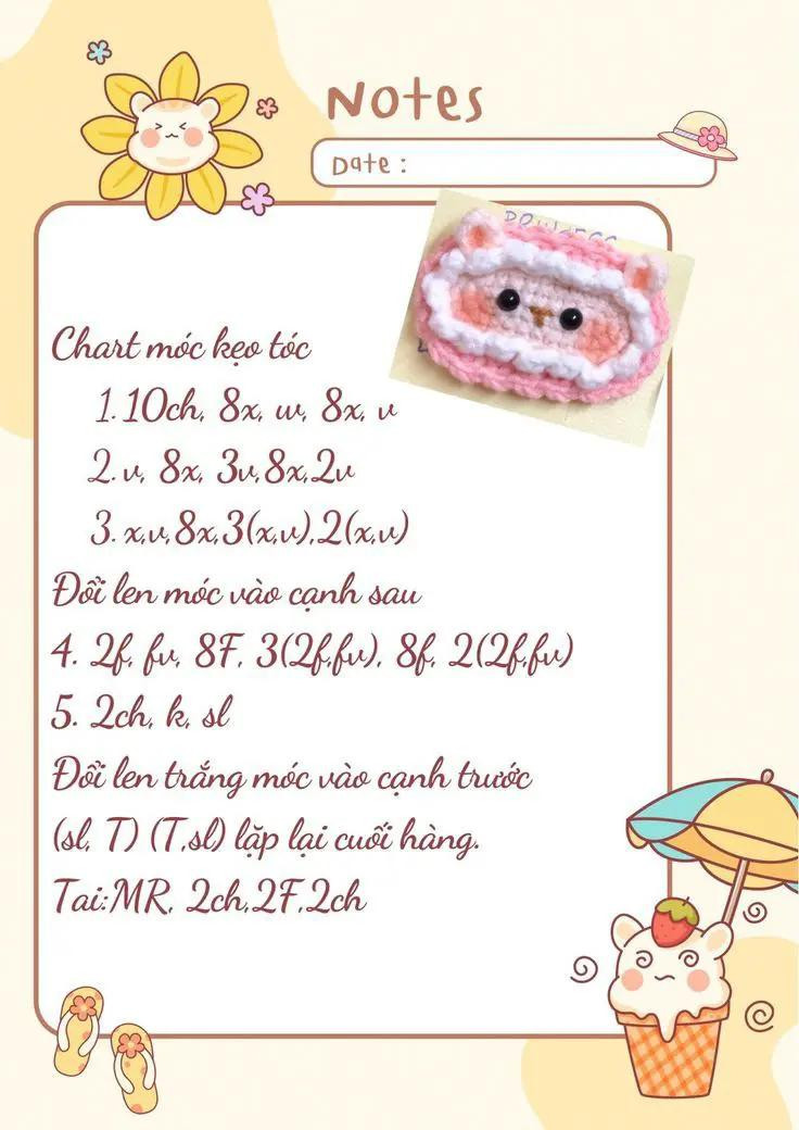 Tổng hợp chart móc len hoa sứ, kẹo tóc và kẹp tóc