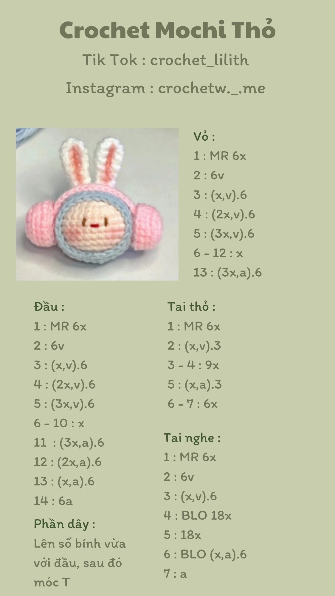 Tổng hợp chart móc len: Hoa trái cây, Thỏ Mochi, Bánh Quy và Hộp quà Hello Kitty