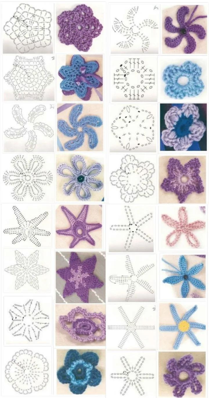 Tổng hợp chart móc len hoa và bướm đa dạng màu sắc, hình ảnh mẫu thực tế kèm bảng hướng dẫn chi tiết từng mũi