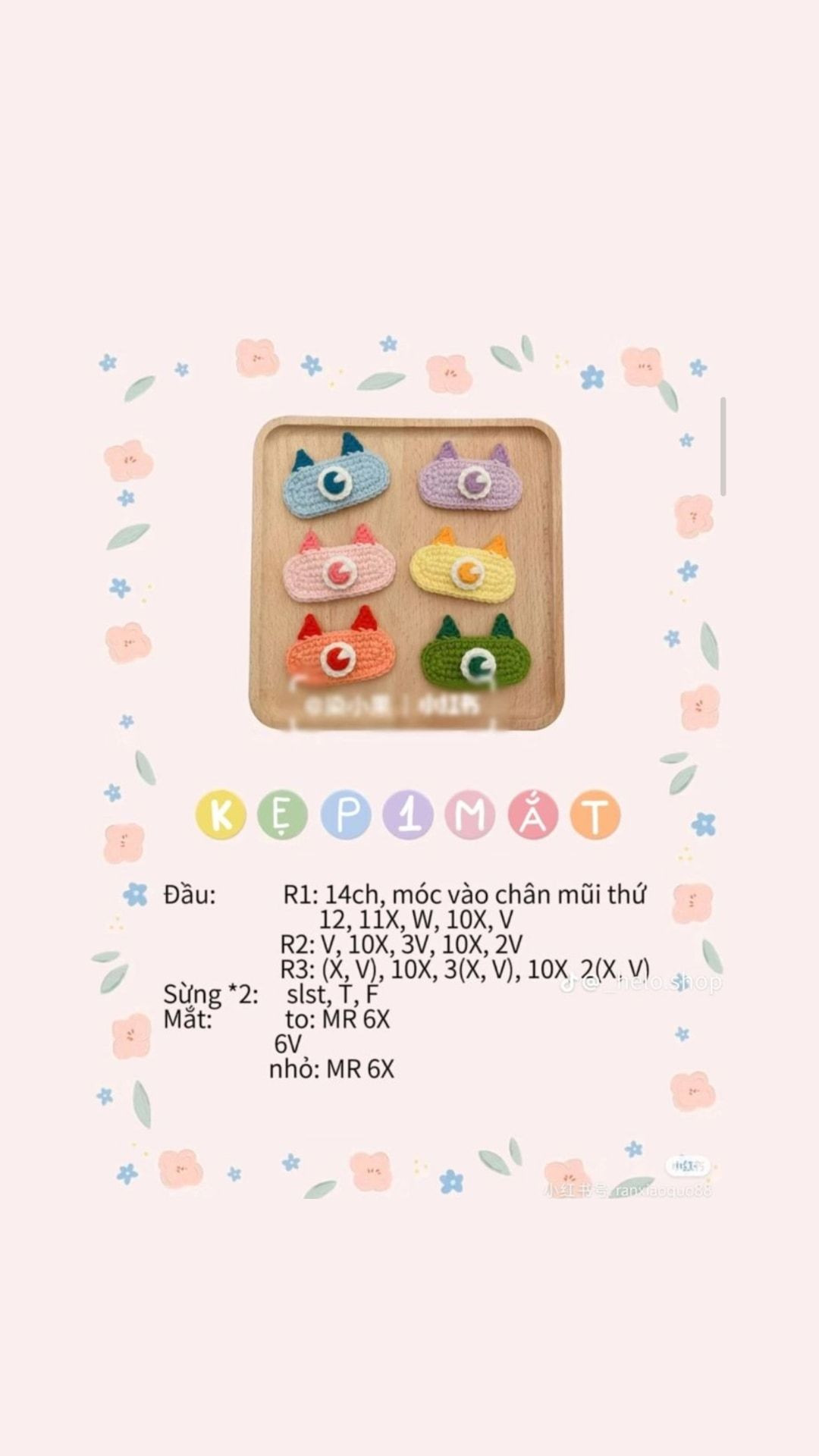 Tổng hợp chart móc len kẹp tóc dễ thương: Thú cưng, Sanrio và Công chúa