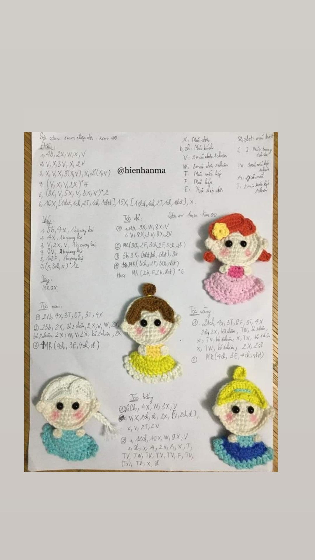 Tổng hợp chart móc len kẹp tóc dễ thương: Thú cưng, Sanrio và Công chúa