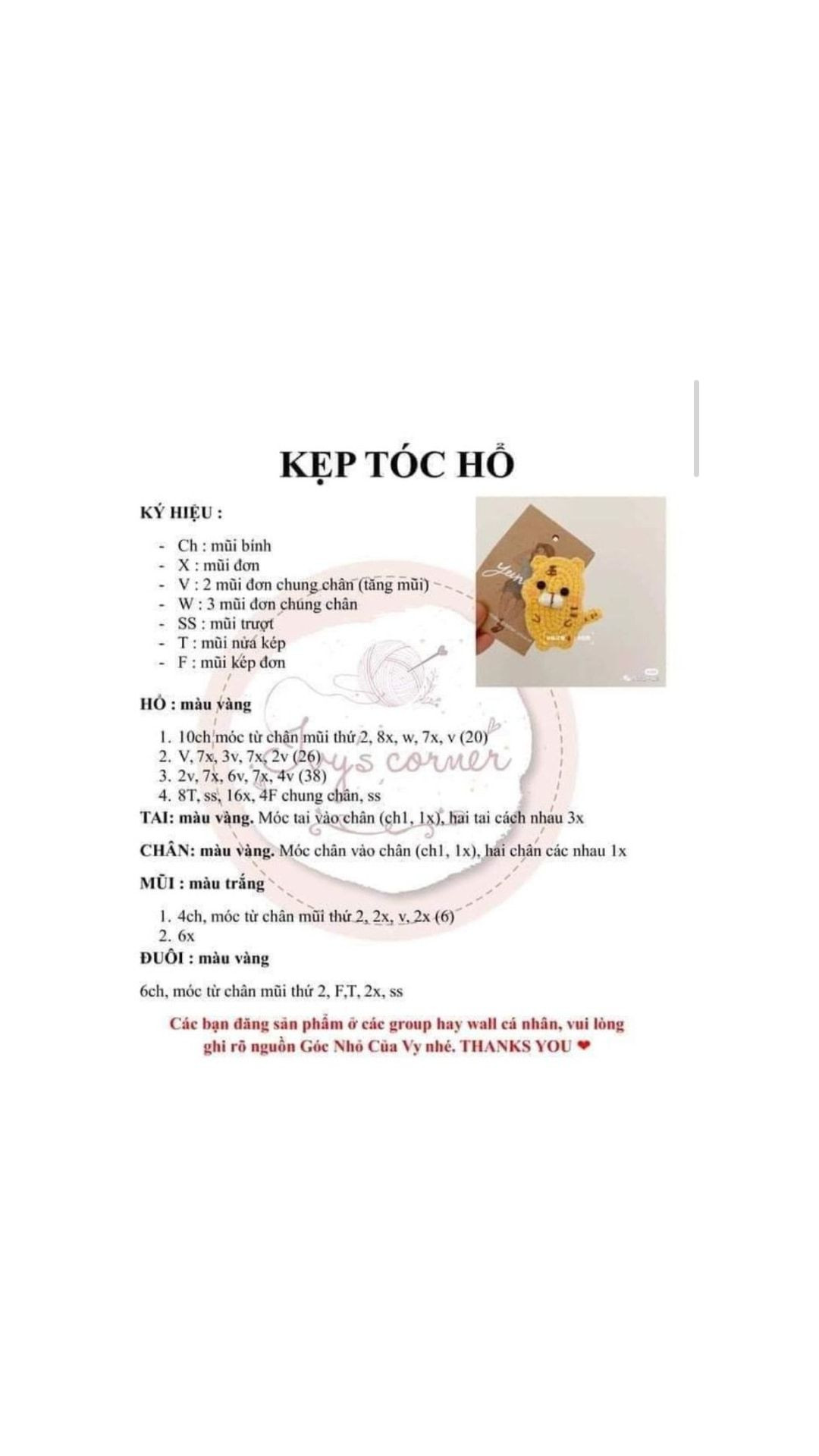 Tổng hợp chart móc len kẹp tóc dễ thương: Thú cưng, Sanrio và Công chúa