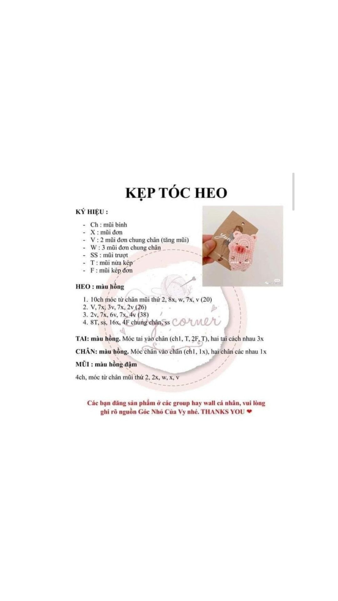 Tổng hợp chart móc len kẹp tóc dễ thương: Thú cưng, Sanrio và Công chúa
