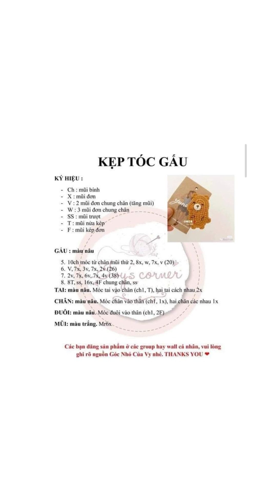 Tổng hợp chart móc len kẹp tóc dễ thương: Thú cưng, Sanrio và Công chúa