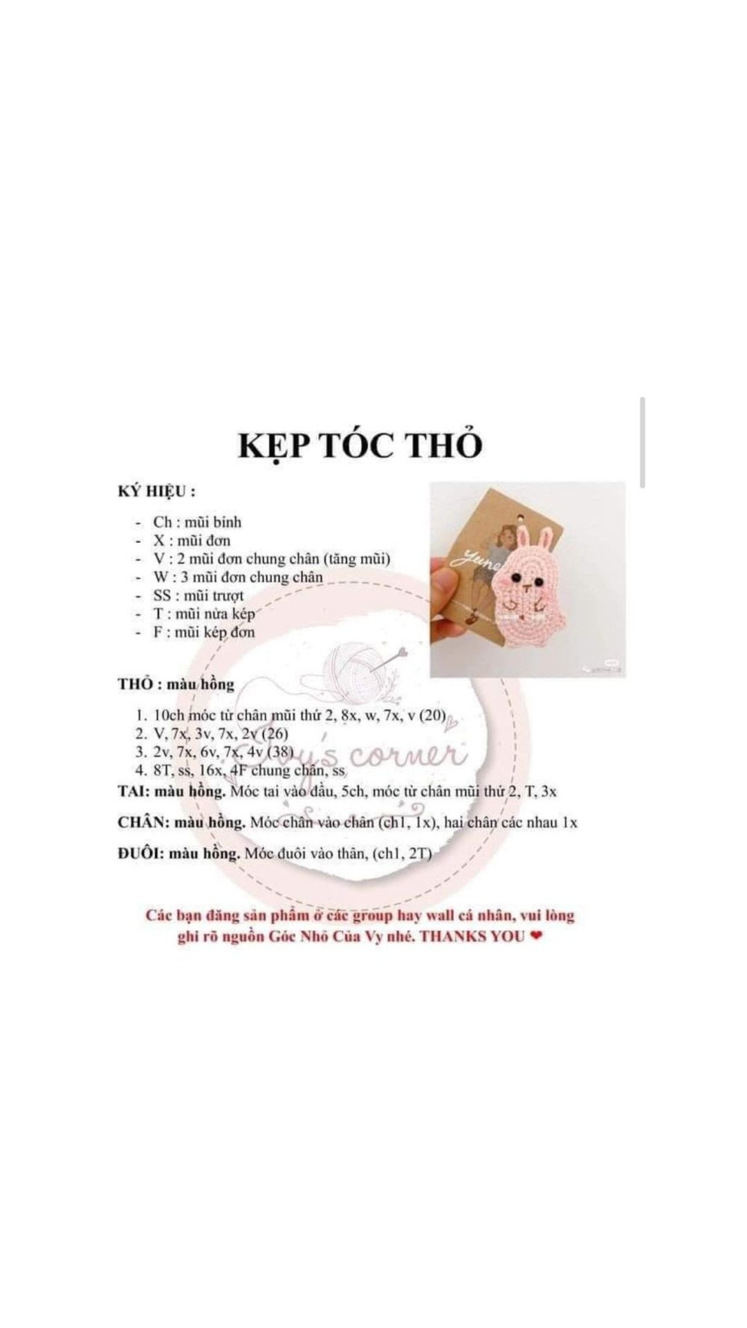 Tổng hợp chart móc len kẹp tóc dễ thương: Thú cưng, Sanrio và Công chúa