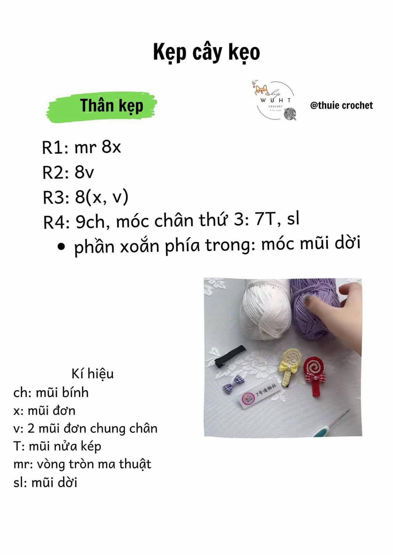 Tổng hợp chart móc len kẹp tóc hình thỏ, mèo và hoa quả dễ thương