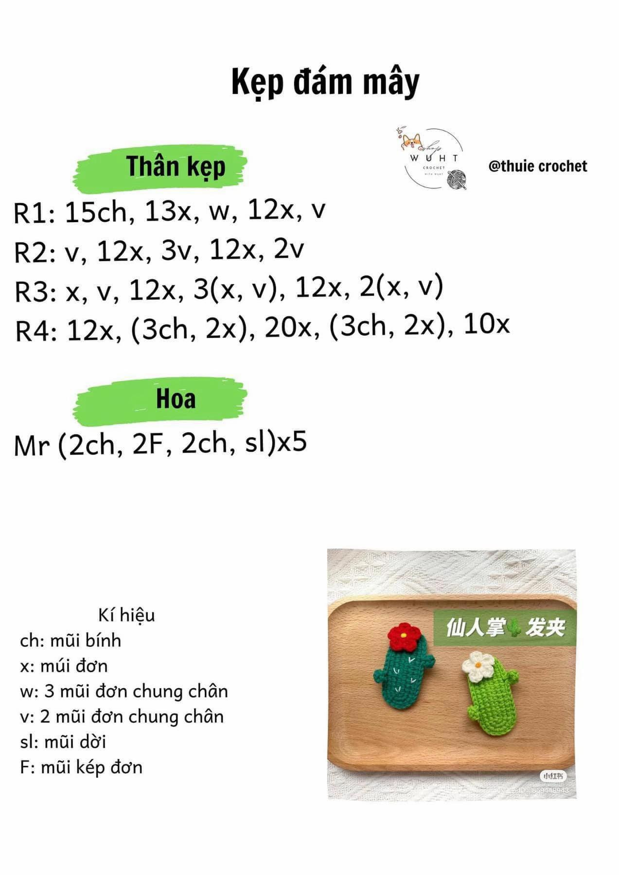 Tổng hợp chart móc len kẹp tóc hình thỏ, mèo và hoa quả dễ thương
