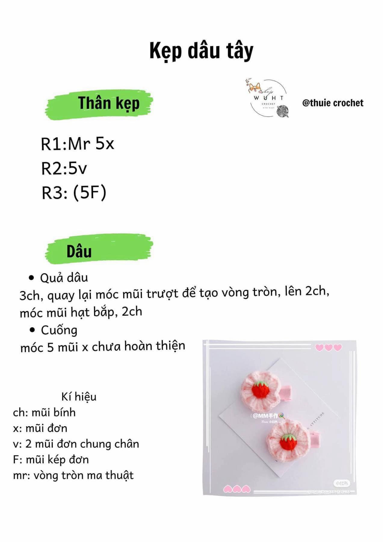 Tổng hợp chart móc len kẹp tóc hình thỏ, mèo và hoa quả dễ thương