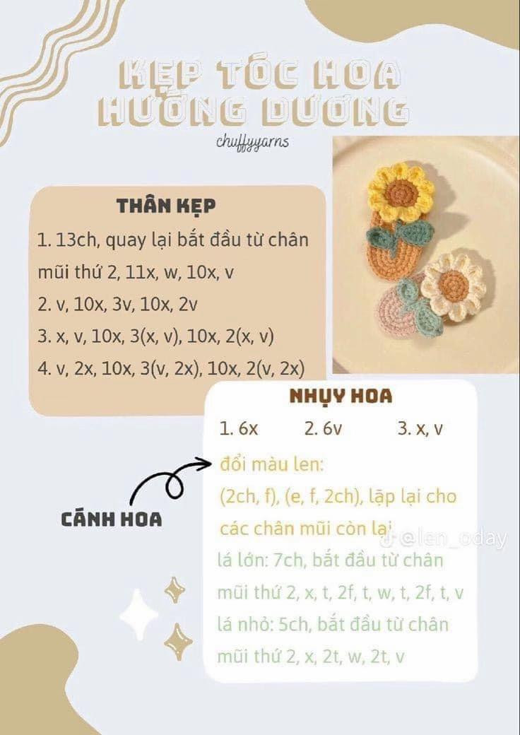 Tổng hợp chart móc len kẹp tóc hình thỏ, mèo và hoa quả dễ thương