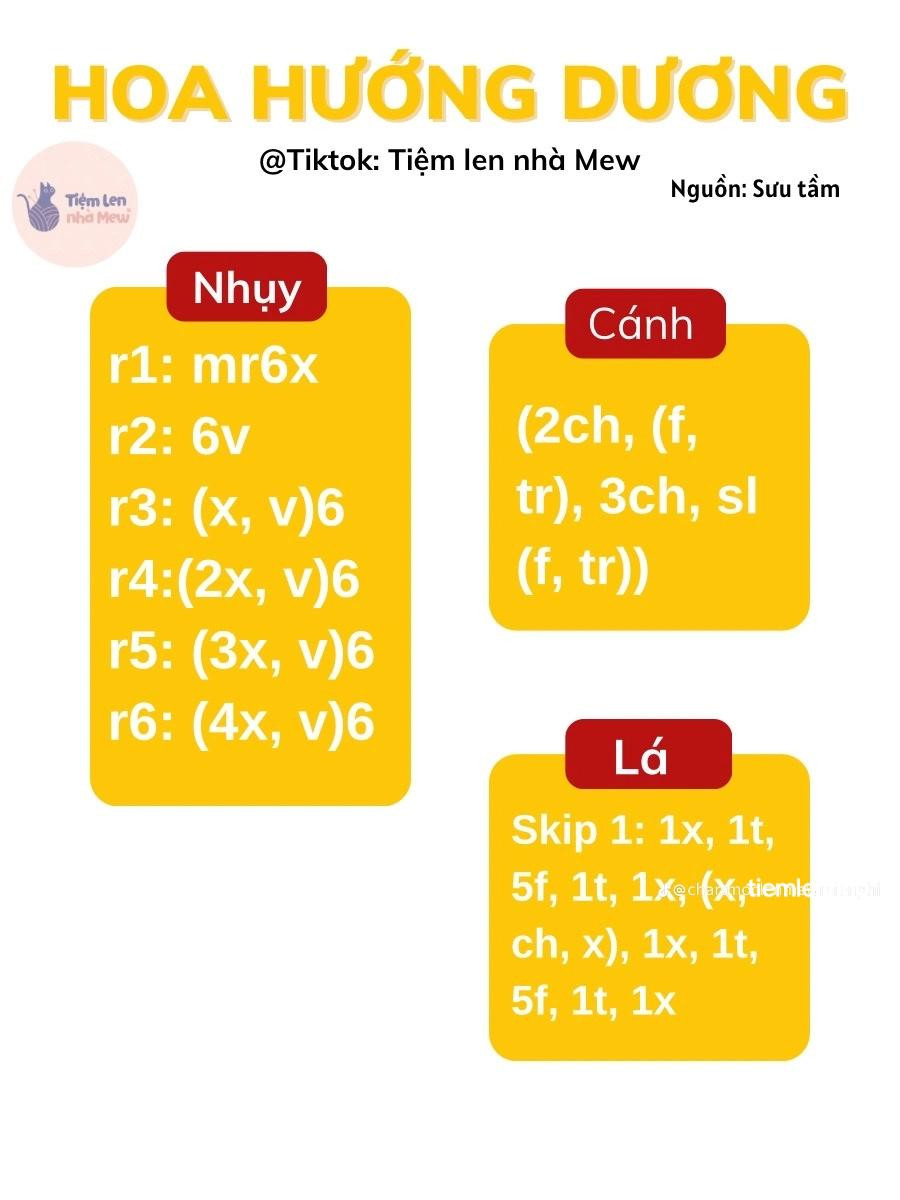 Tổng hợp chart móc len kẹp tóc: Hoa hướng dương, cá hangyodon và các chú thú dễ thương