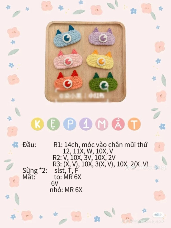 Tổng hợp chart móc len kẹp tóc: Khủng long, Quái vật, Hoa hướng dương, Lợn và Gấu