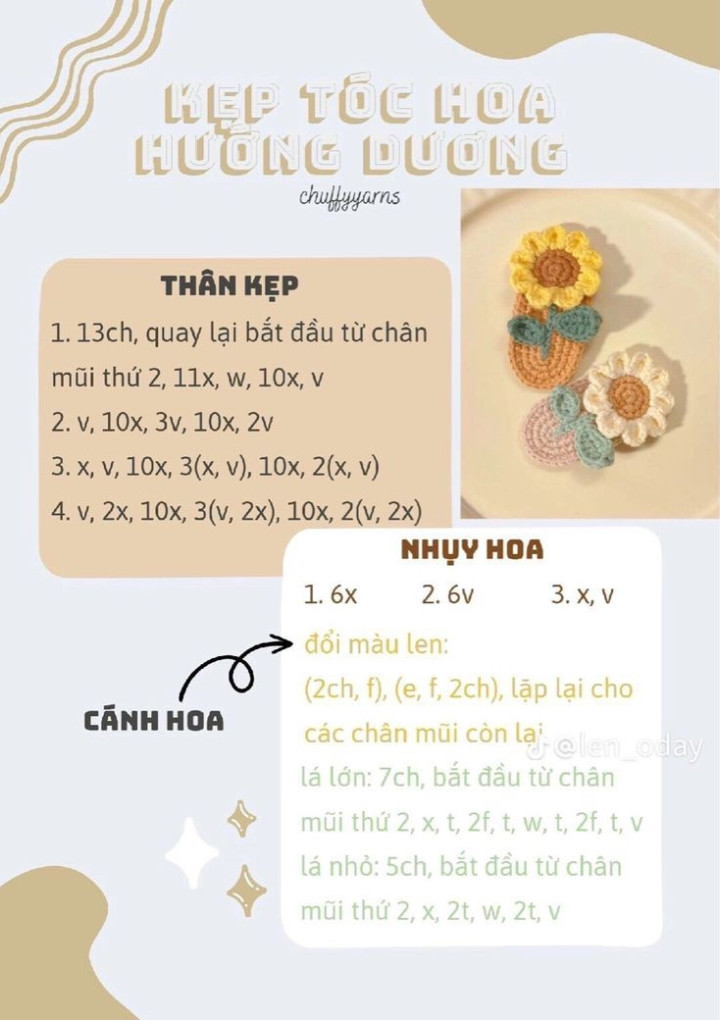 Tổng hợp chart móc len kẹp tóc: Khủng long, Quái vật, Hoa hướng dương, Lợn và Gấu
