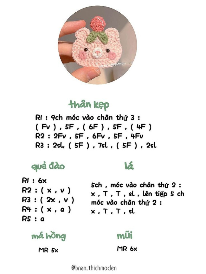 Tổng hợp chart móc len kẹp tóc: Khủng long, Quái vật, Hoa hướng dương, Lợn và Gấu