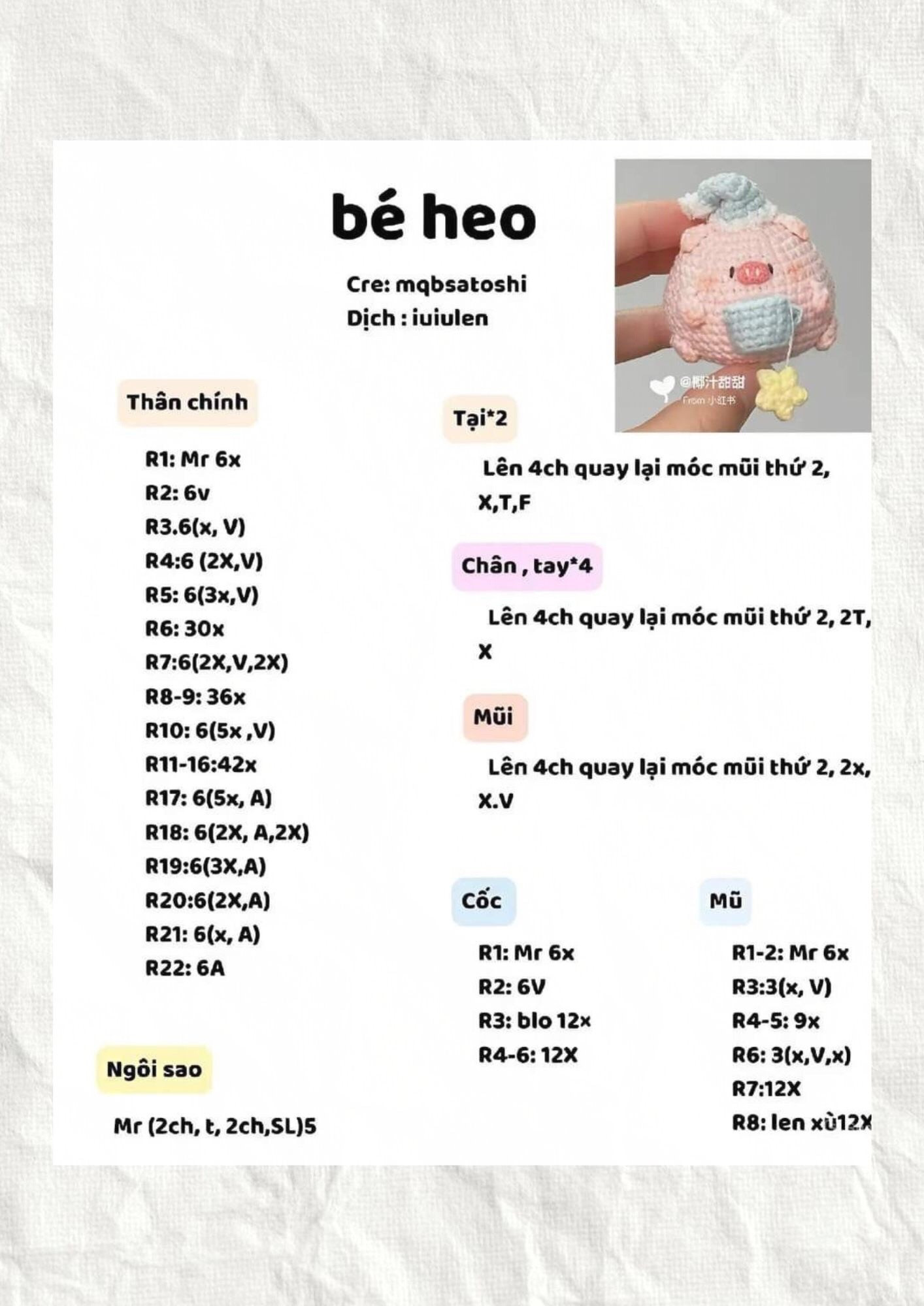 Tổng hợp chart móc len Kitty, bé heo, Koala, Capybara và Pocchaco