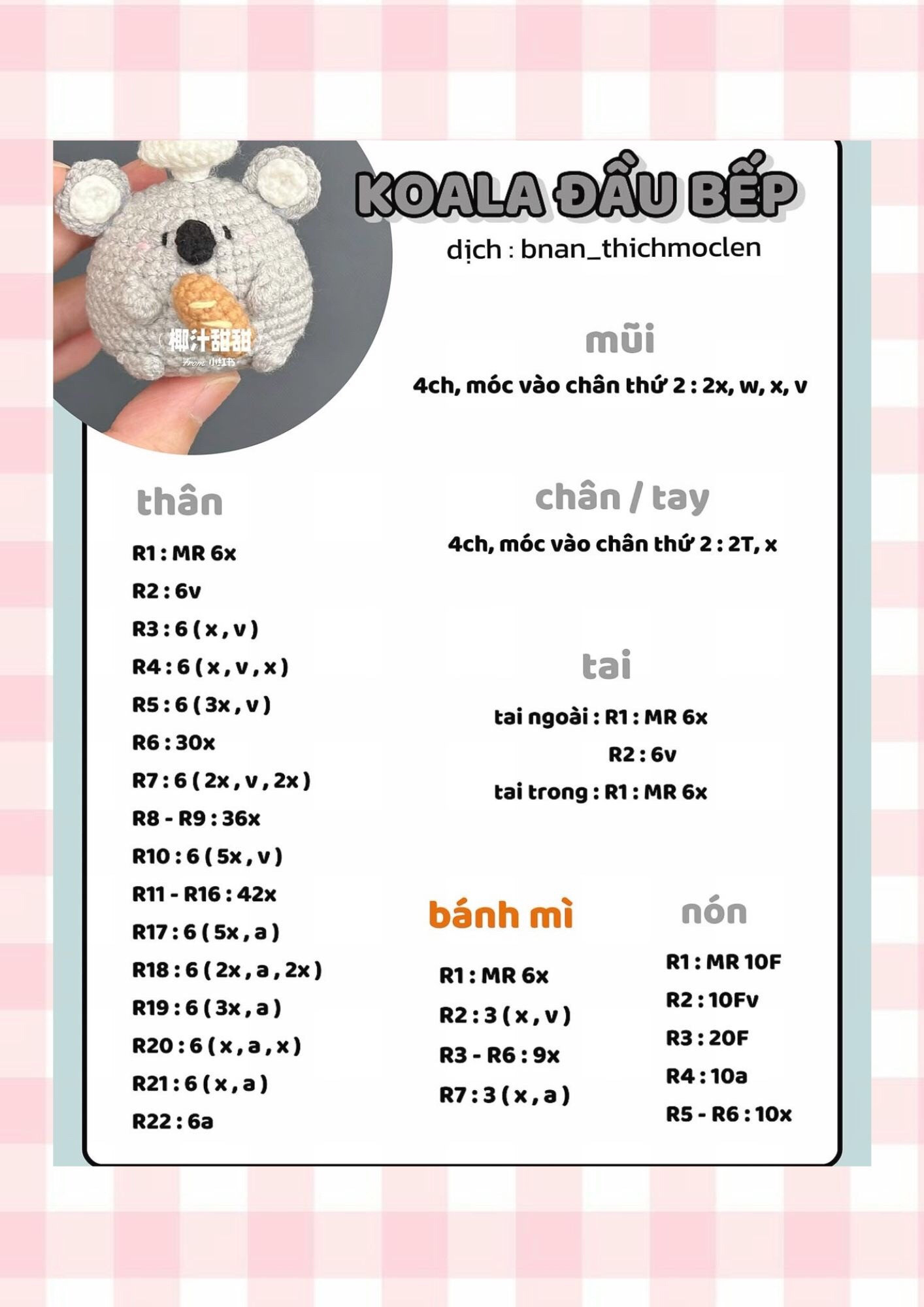 Tổng hợp chart móc len Kitty, bé heo, Koala, Capybara và Pocchaco