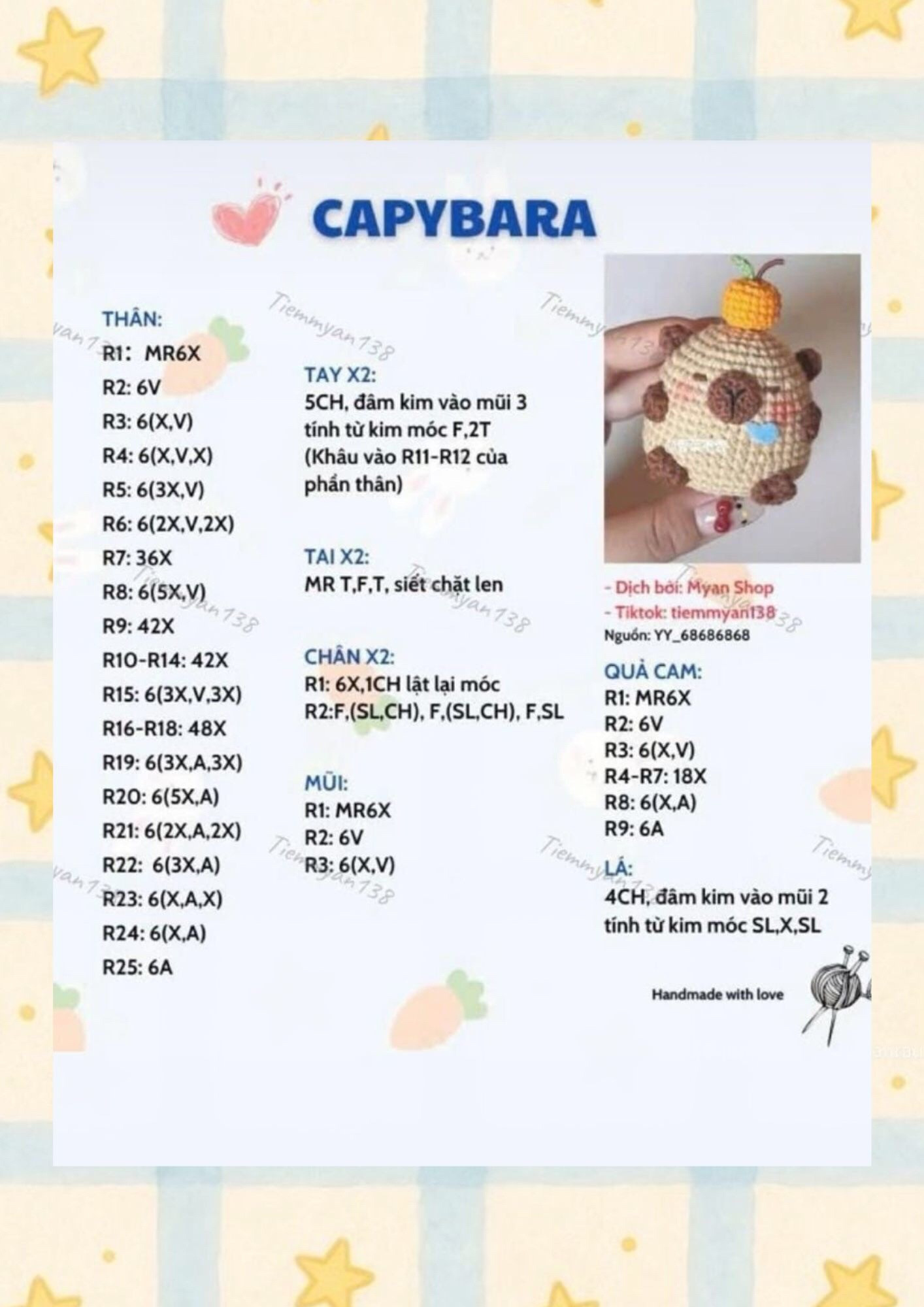 Tổng hợp chart móc len Kitty, bé heo, Koala, Capybara và Pocchaco