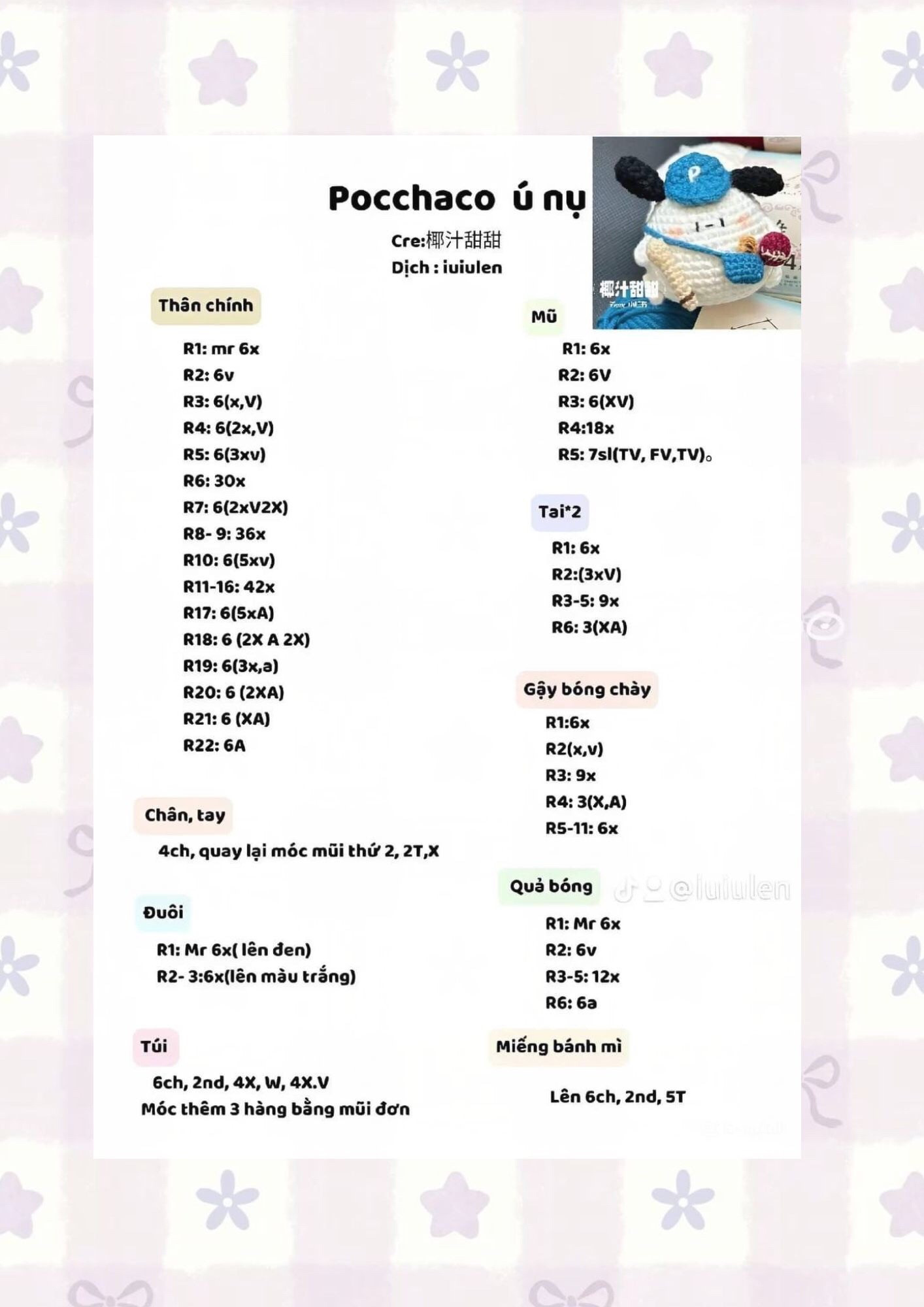 Tổng hợp chart móc len Kitty, bé heo, Koala, Capybara và Pocchaco