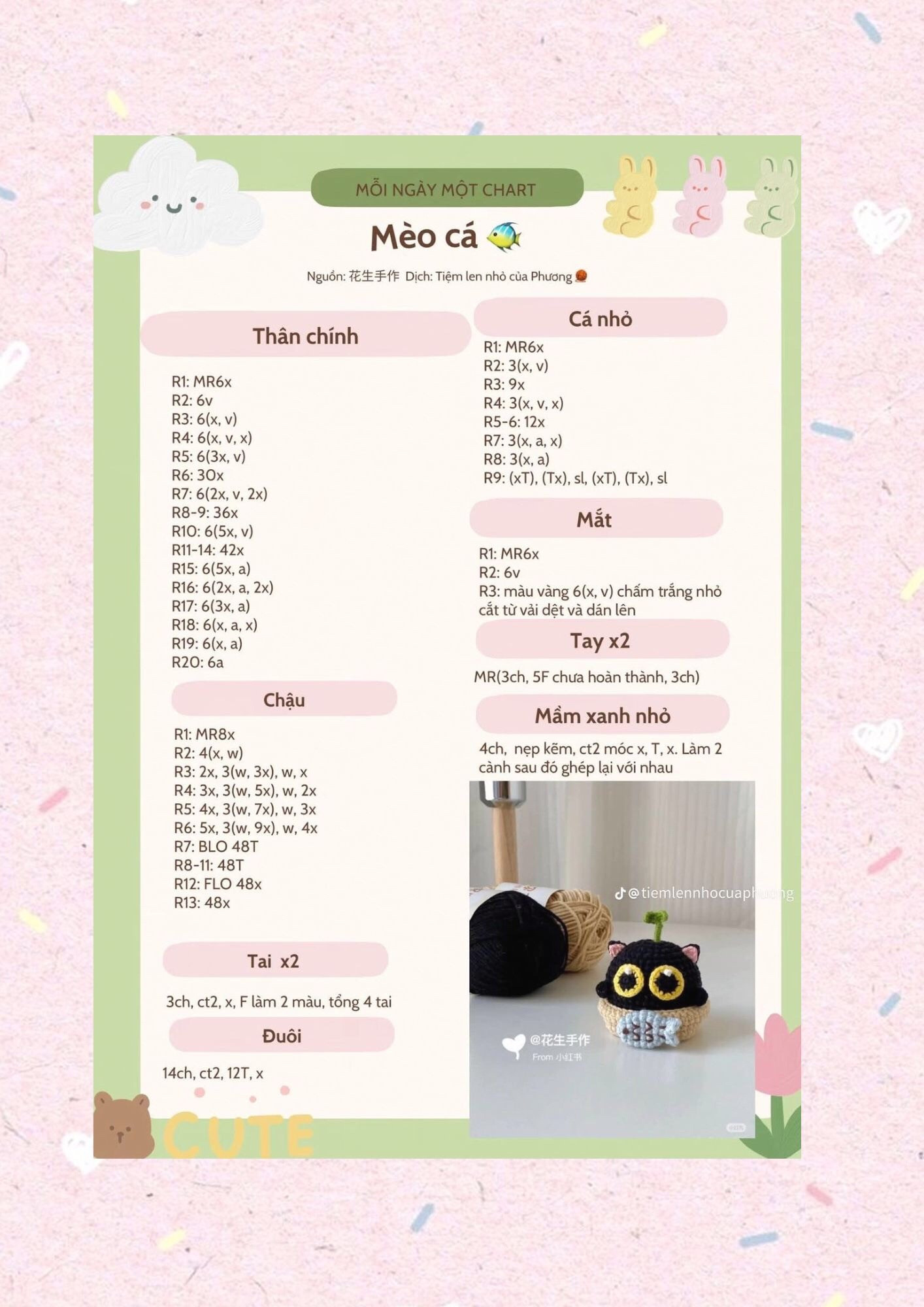 Tổng hợp chart móc len Kitty, bé heo, Koala, Capybara và Pocchaco