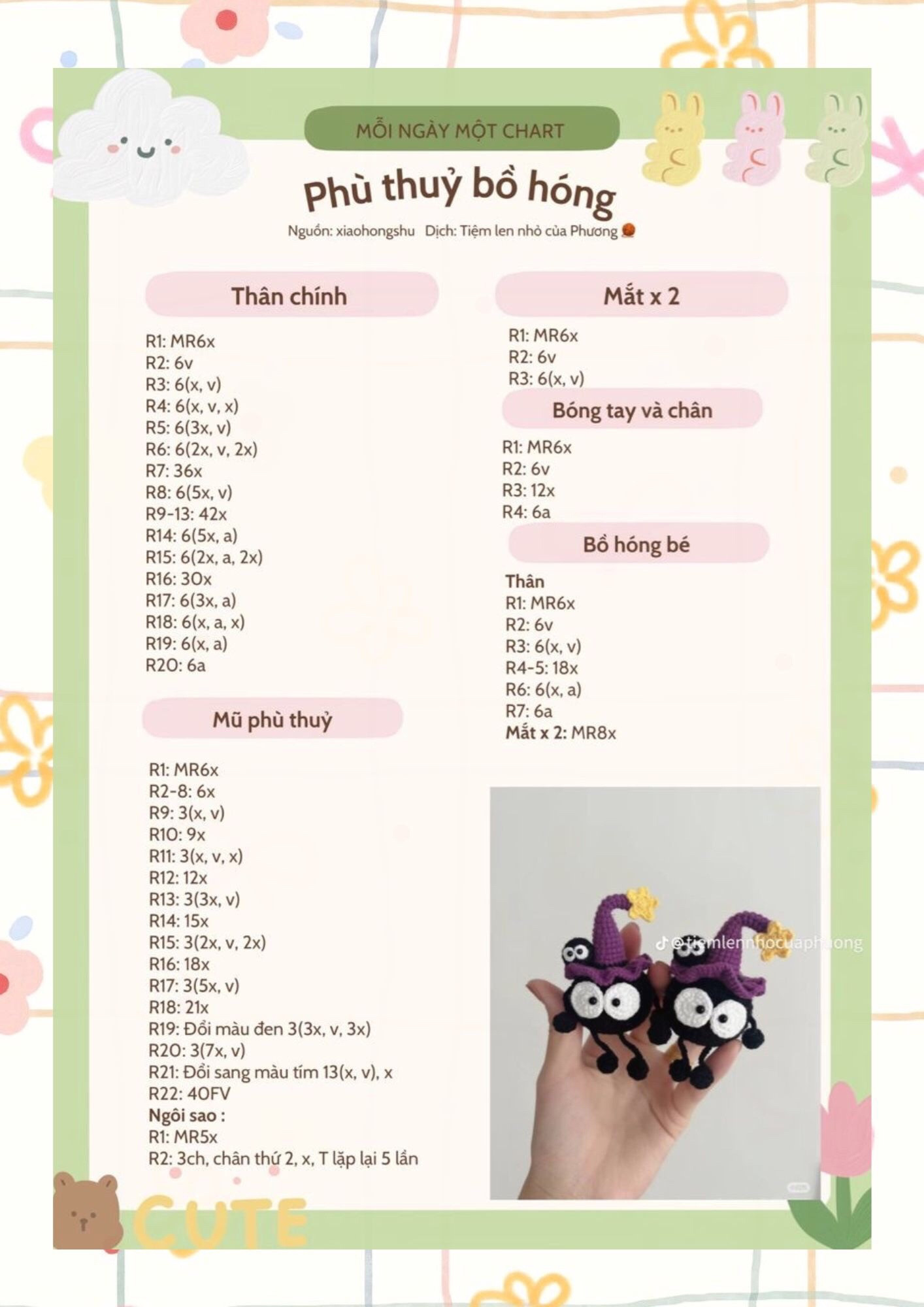 Tổng hợp chart móc len Kitty, bé heo, Koala, Capybara và Pocchaco