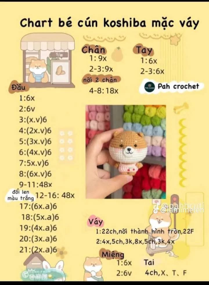 Tổng hợp chart móc len: Kitty Snowman, Chó Shiba mặc váy, Hoa Jellycat