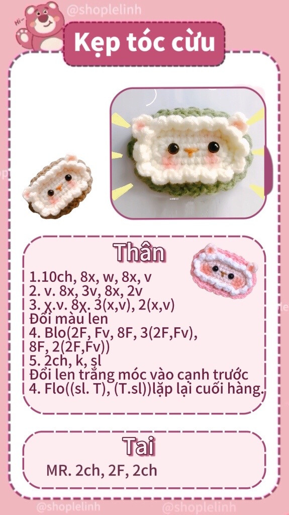 Tổng hợp chart móc len mẫu kẹp tóc cừu dễ thương