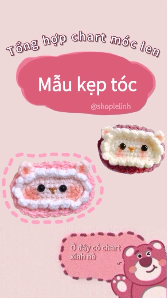 Tổng hợp chart móc len mẫu kẹp tóc cừu dễ thương