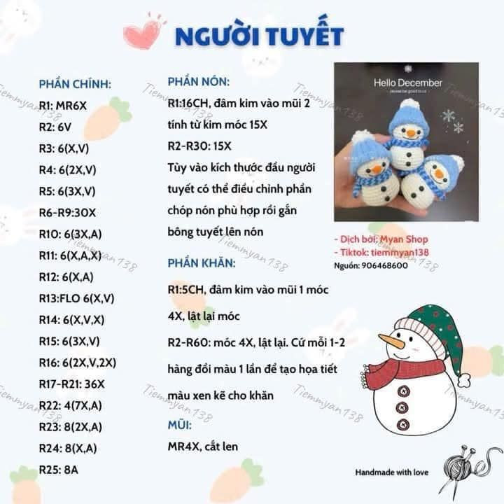 Tổng hợp chart móc len mùa Giáng Sinh: Người tuyết, Ông già Noel và Cây thông