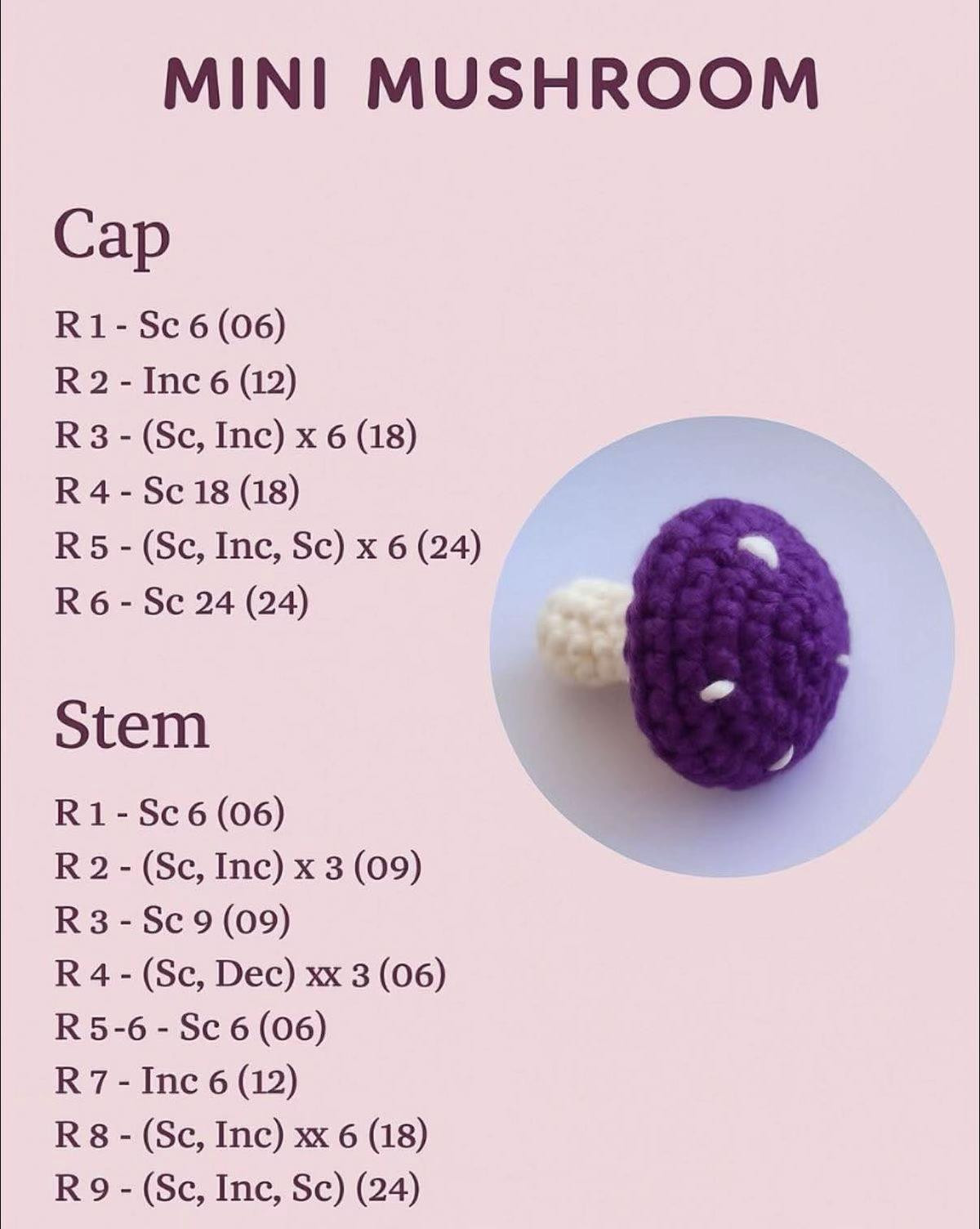 Tổng hợp chart móc len nấm rơm và nấm hương dễ thương