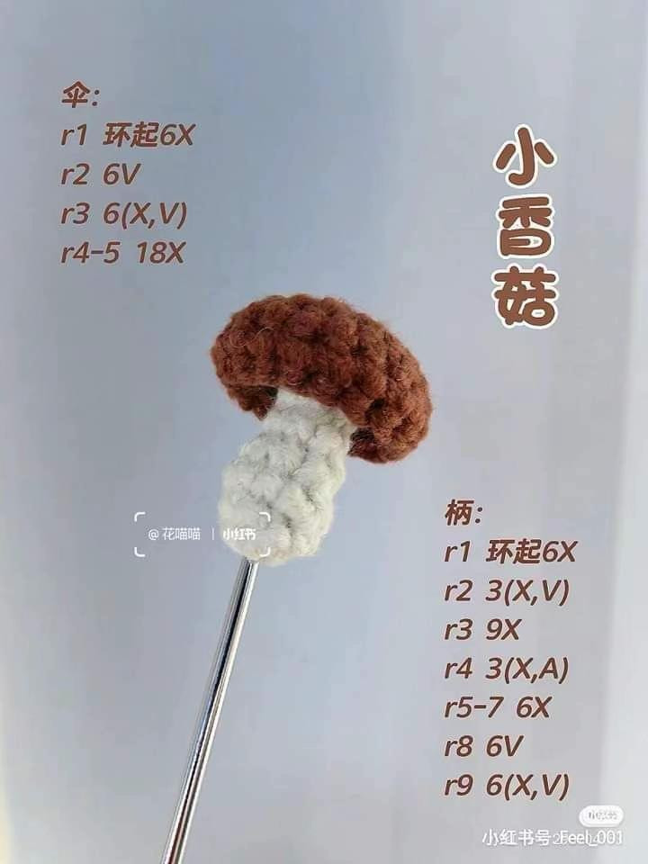 Tổng hợp chart móc len nấm rơm và nấm hương dễ thương