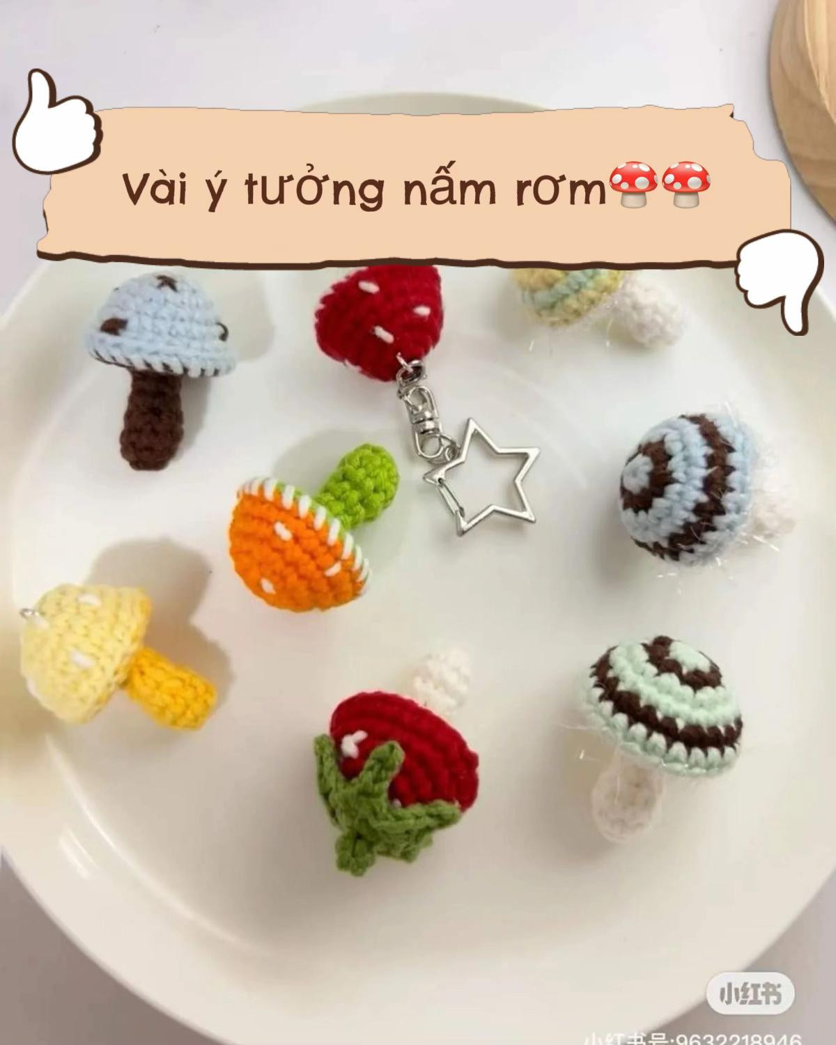 Tổng hợp chart móc len nấm rơm và nấm hương dễ thương