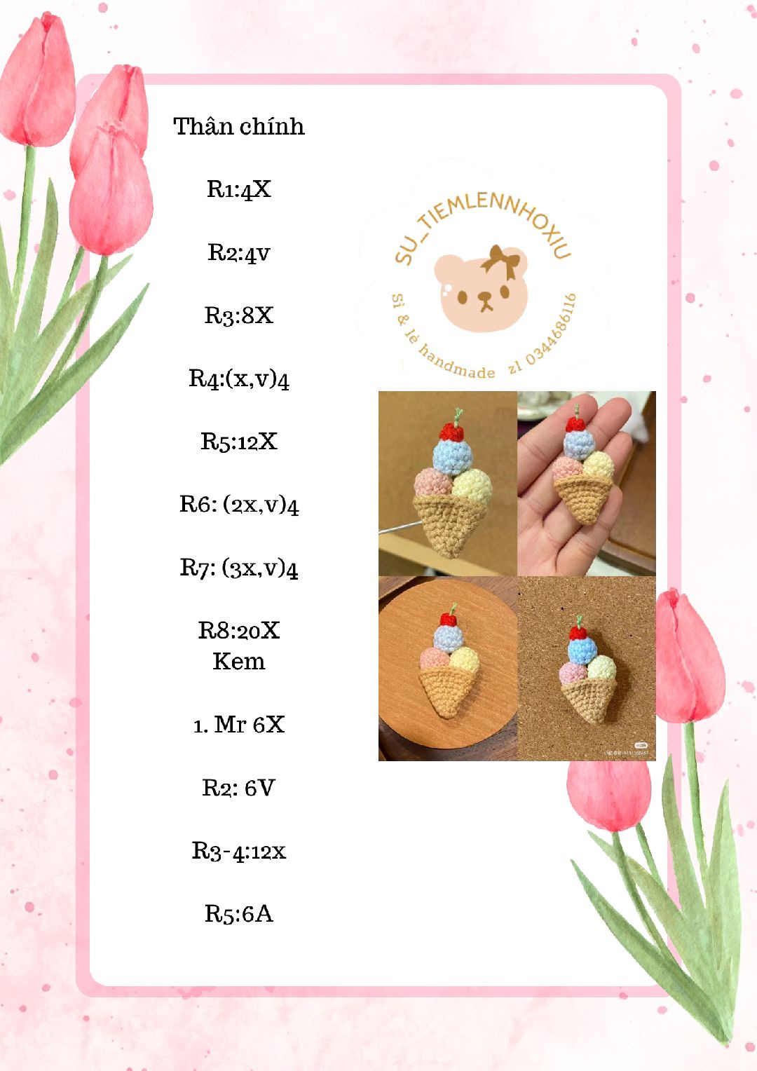 Tổng hợp chart móc len: Ngôi sao, Kem ốc quế, Nơ và Cá