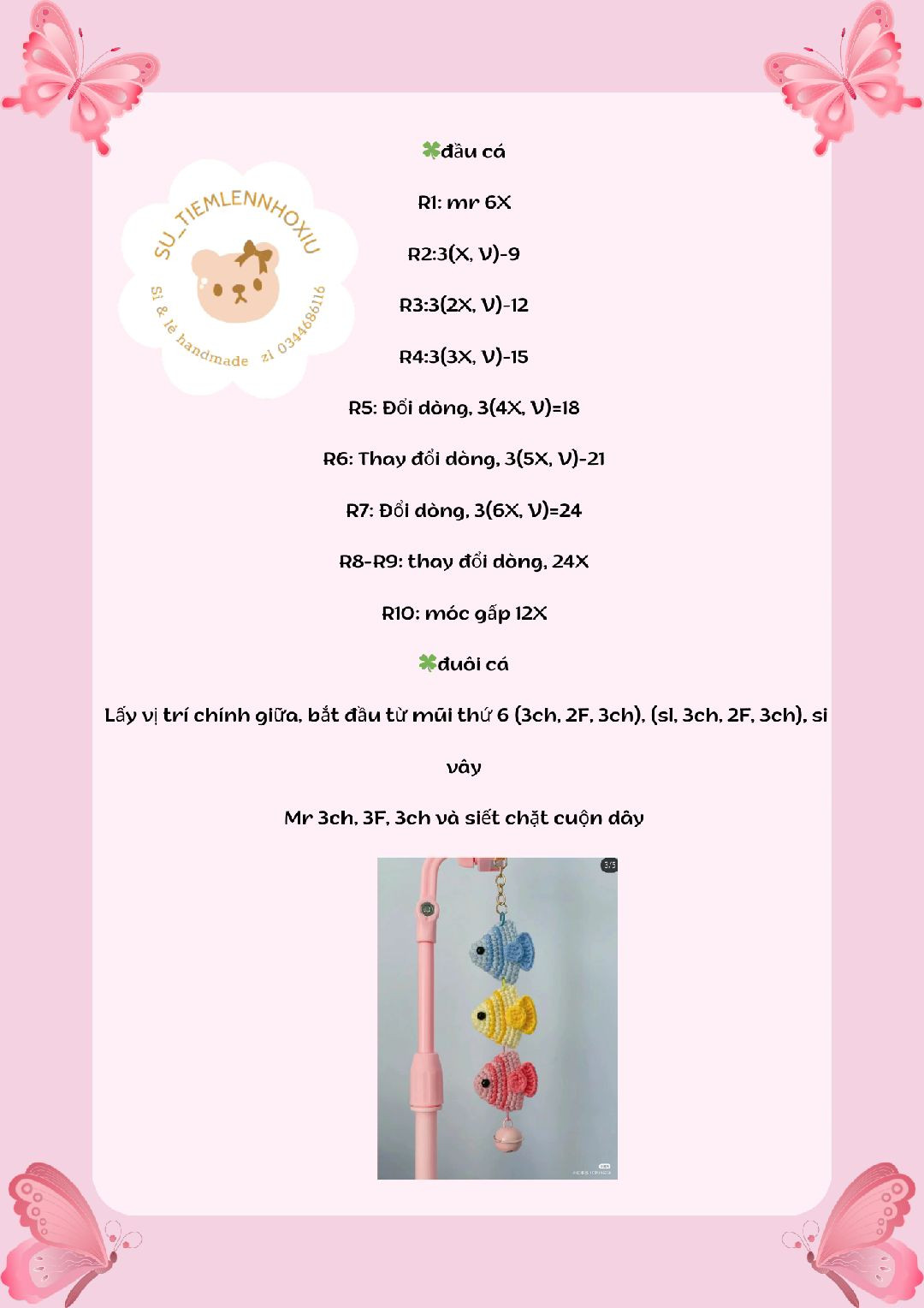 Tổng hợp chart móc len: Ngôi sao, Kem ốc quế, Nơ và Cá